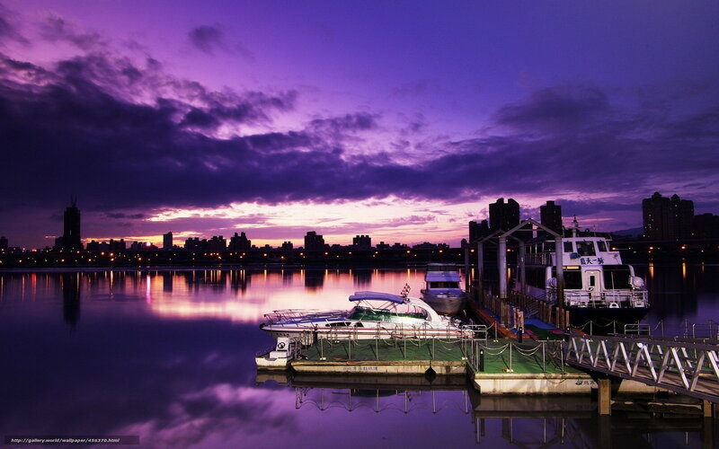 Boats at a Dock — Purple, Dramatic, Sunset