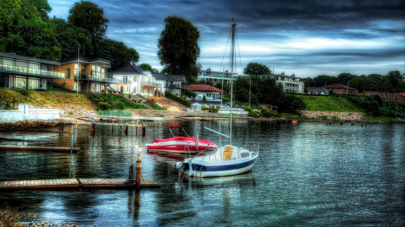 Boats at a Harbor — Blue, Dramatic