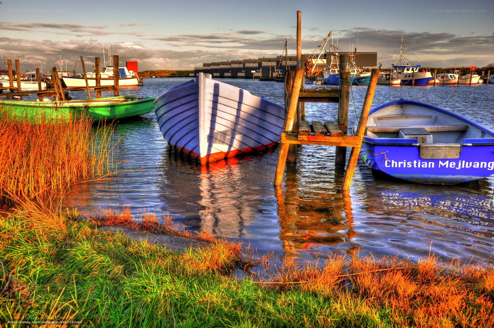 Boats at a harbor in the evening