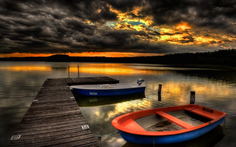 Boats at a lake dock