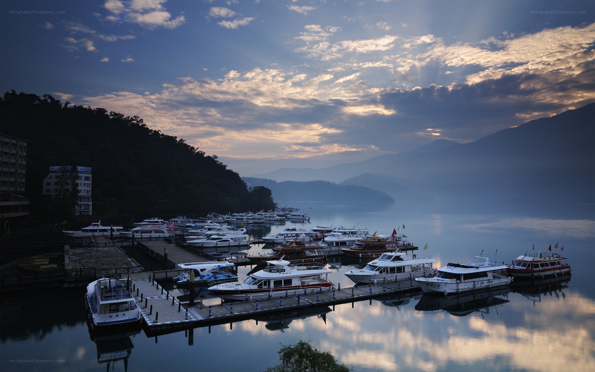 Boats at a lake dock