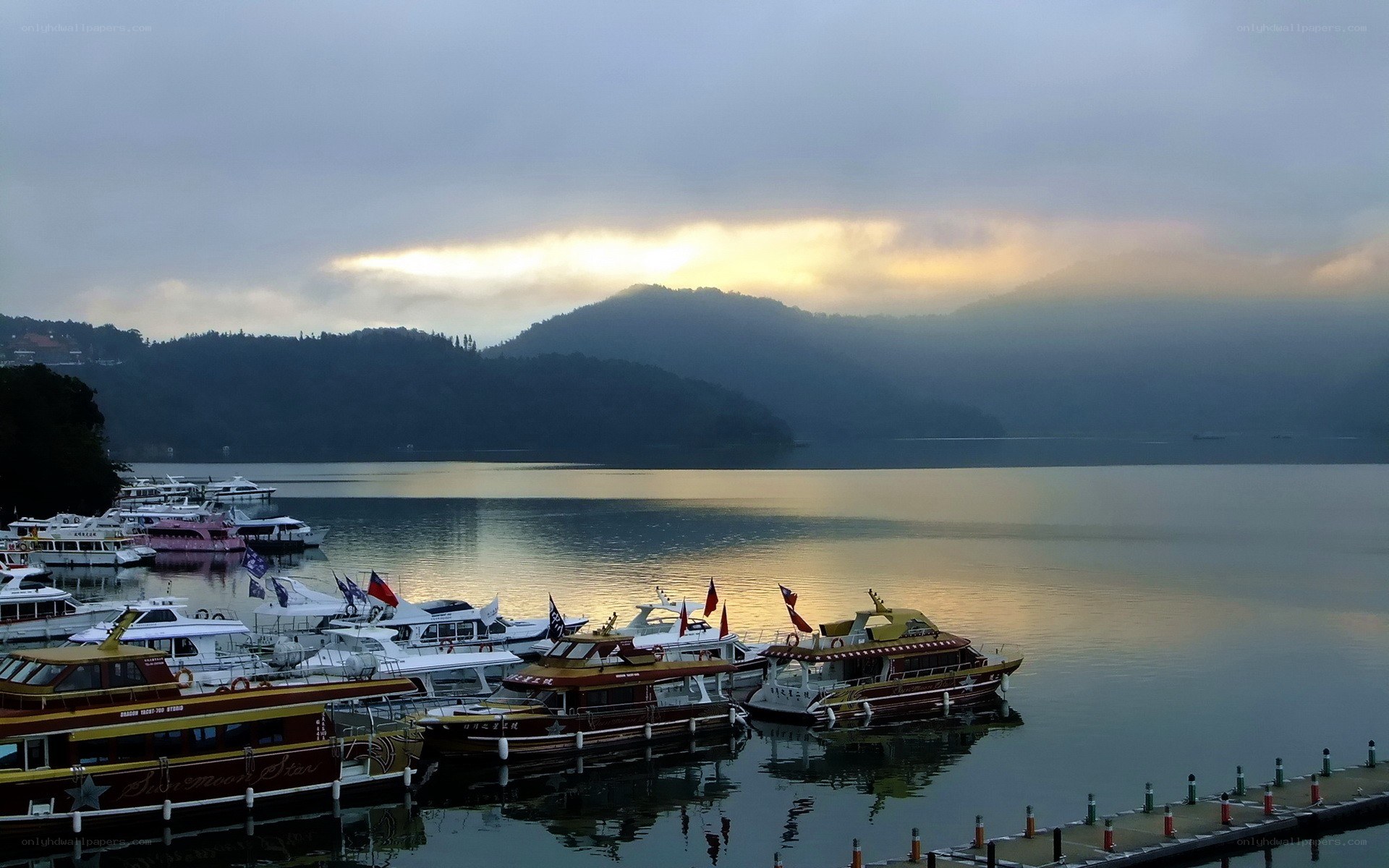Boats at a lake dock
