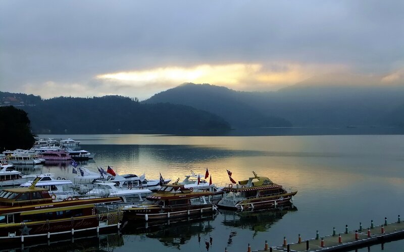 Boats at a Lake Dock — Gray