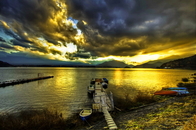 Boats at a Lake Dock — Yellow