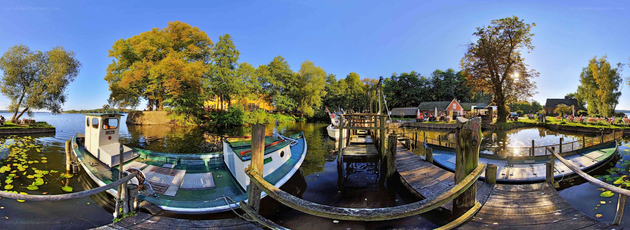 Boats at a lakeside dock
