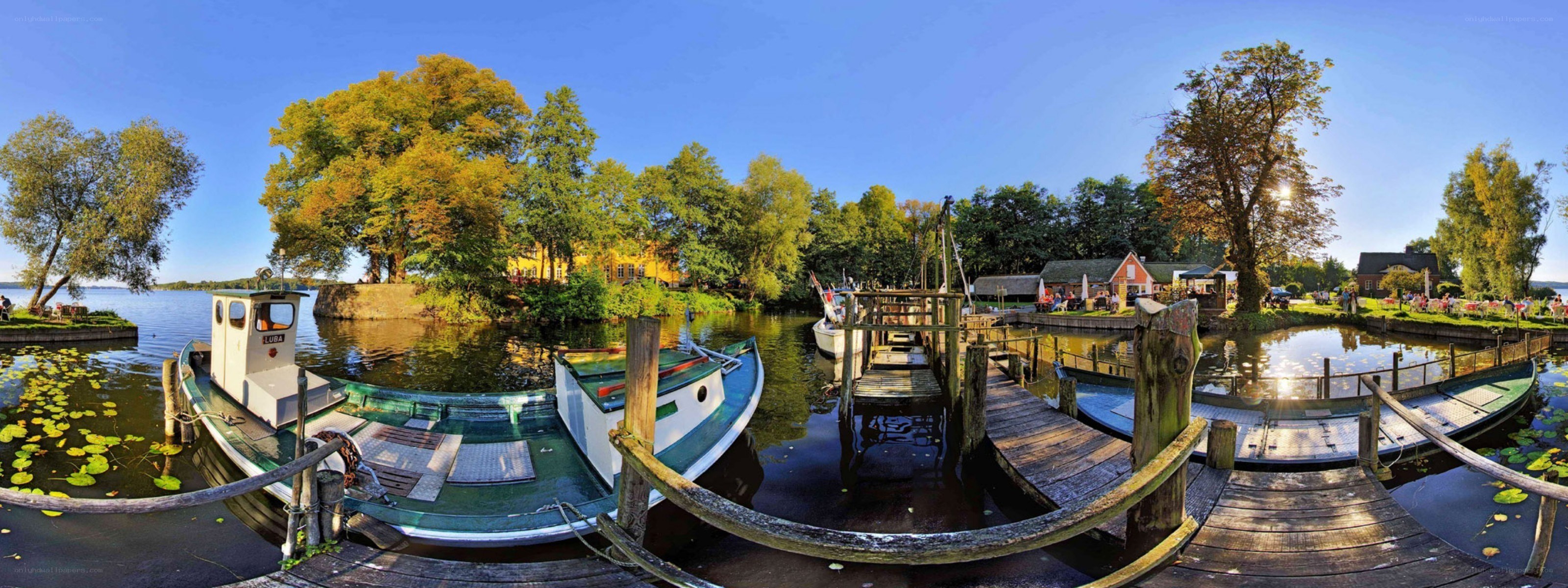Boats at a lakeside dock