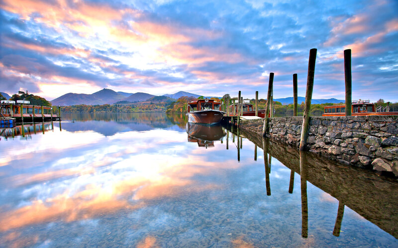 Boats at a Lakeside Dock — Blue