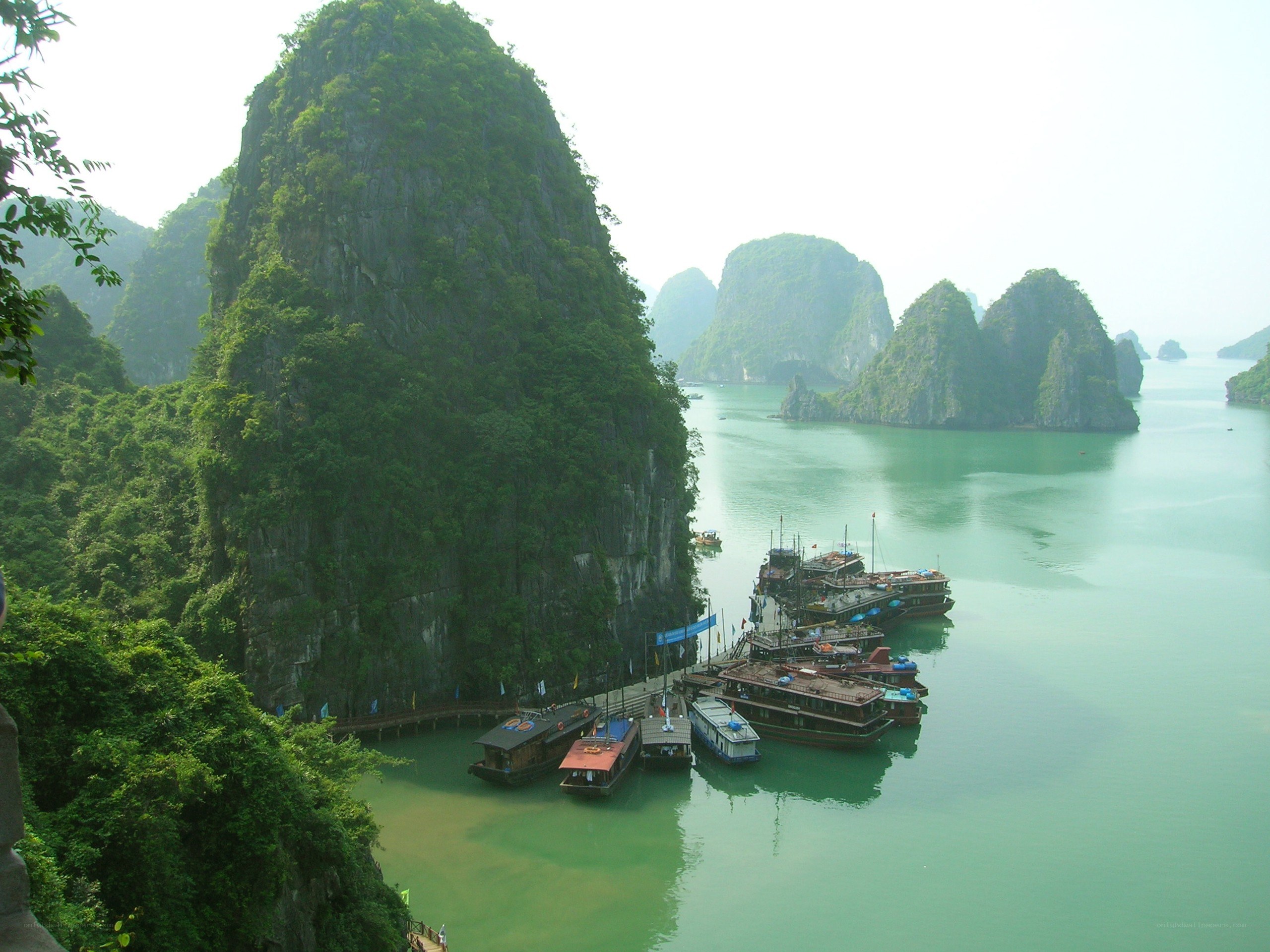boats at a limestone karst island