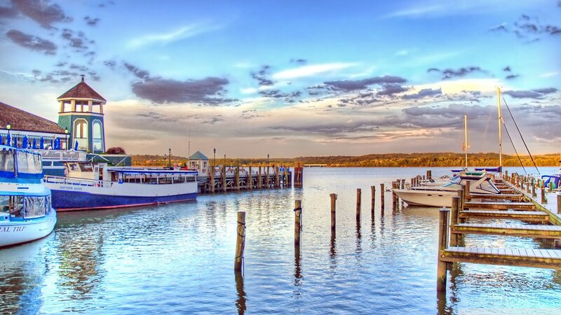 Boats at a Marina — Blue, Serene, Sunset