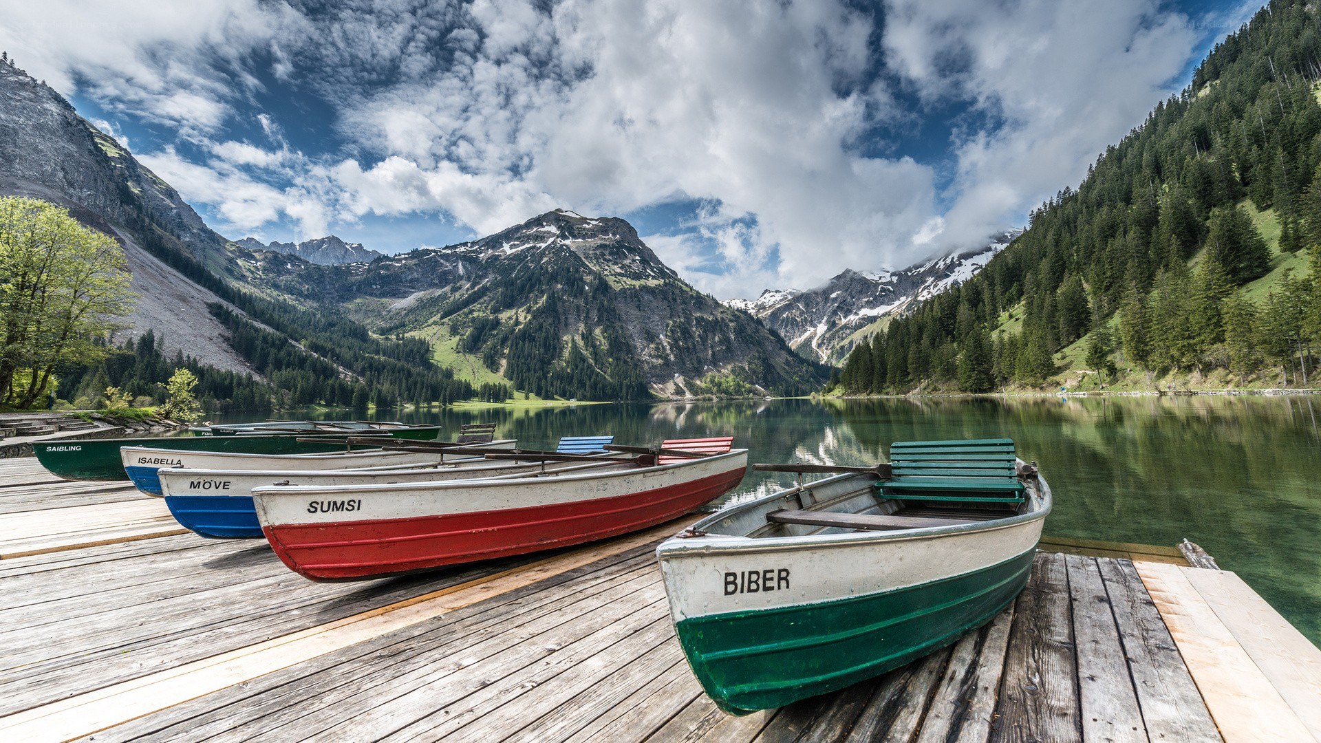 Boats at a mountain lake