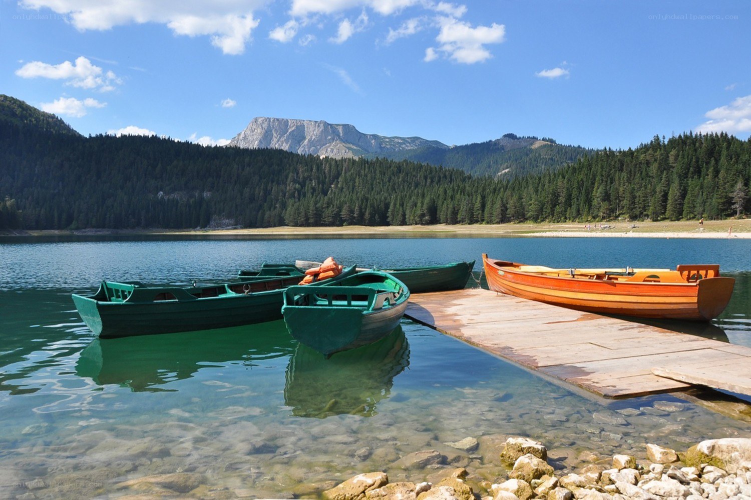 Boats at a mountain lake