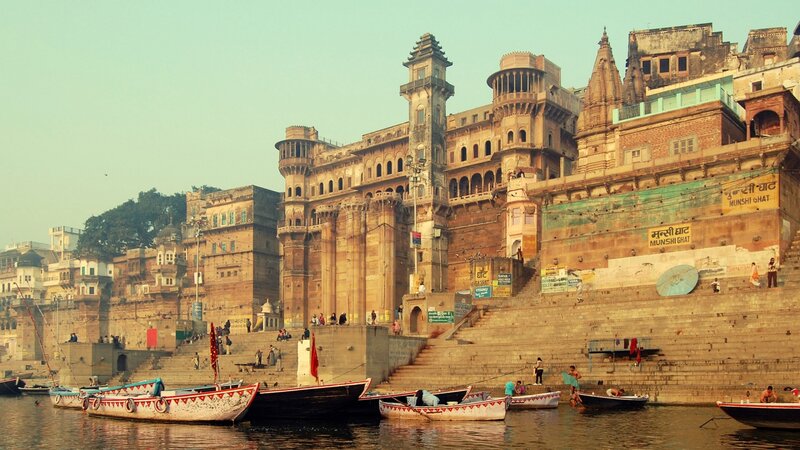 Boats at River Ghat — Brown, Serene