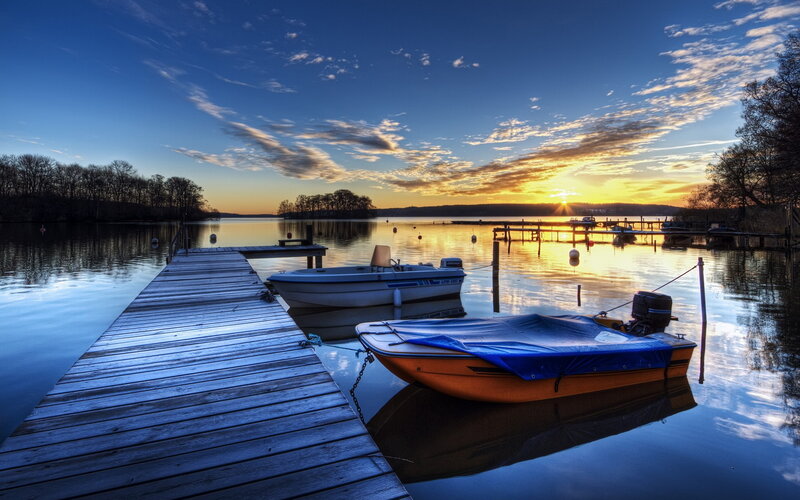 Boats at Sunset — Blue