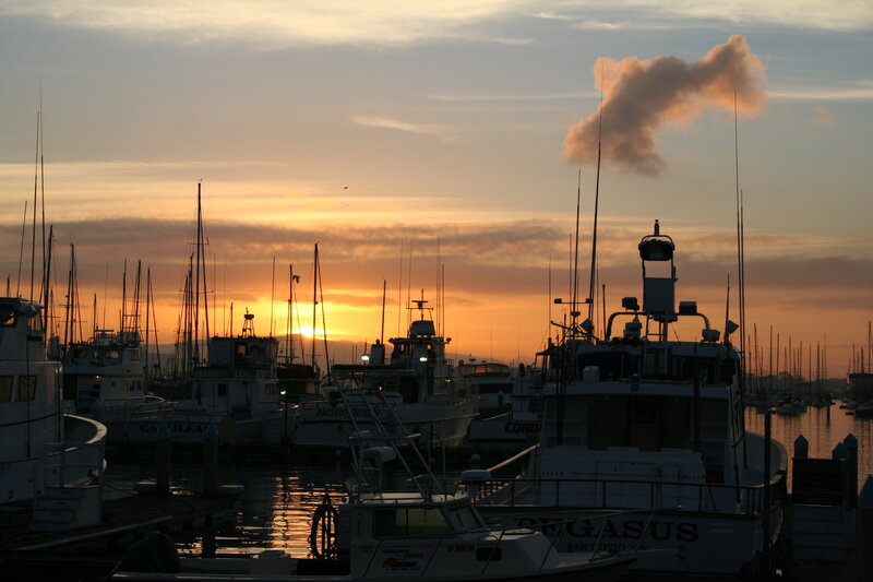 Boats at sunset in a harbor