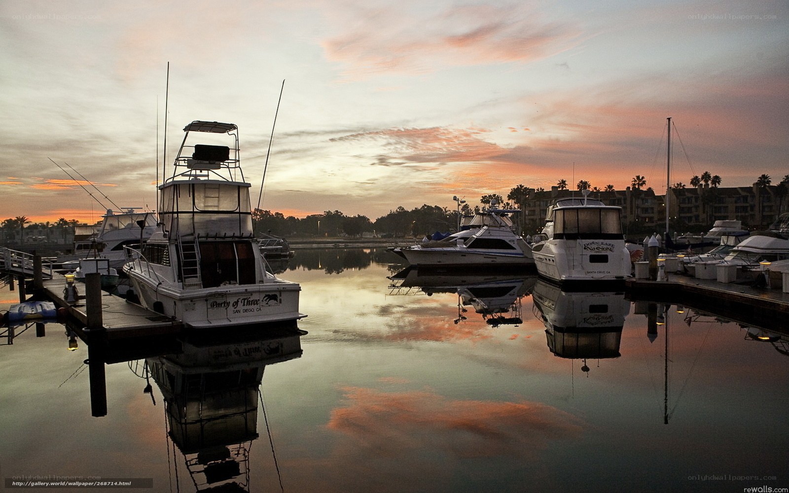 Boats at sunset in marina
