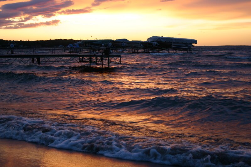 Boats at Sunset — Orange, Dramatic, Photograph, Docks