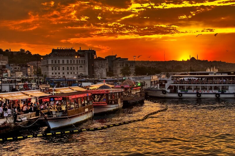 Boats at Sunset — Orange, Dramatic