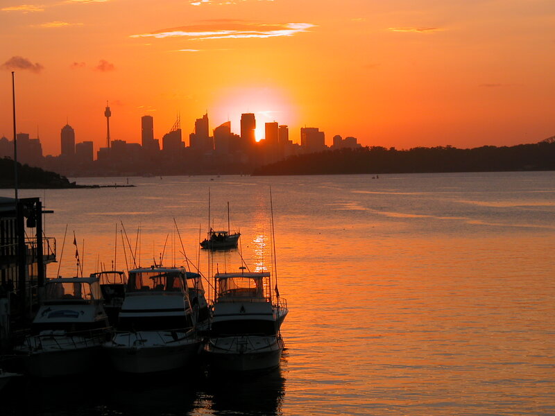Boats at Sunset — Orange, Serene, Photograph