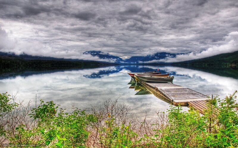 Boats at Wooden Dock — Blue, Dramatic