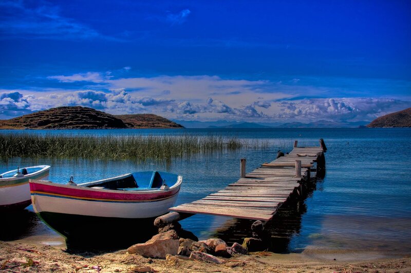 Boats at Wooden Dock — Blue