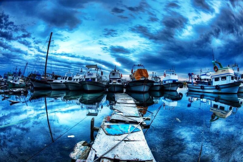 Boats docked at a harbor