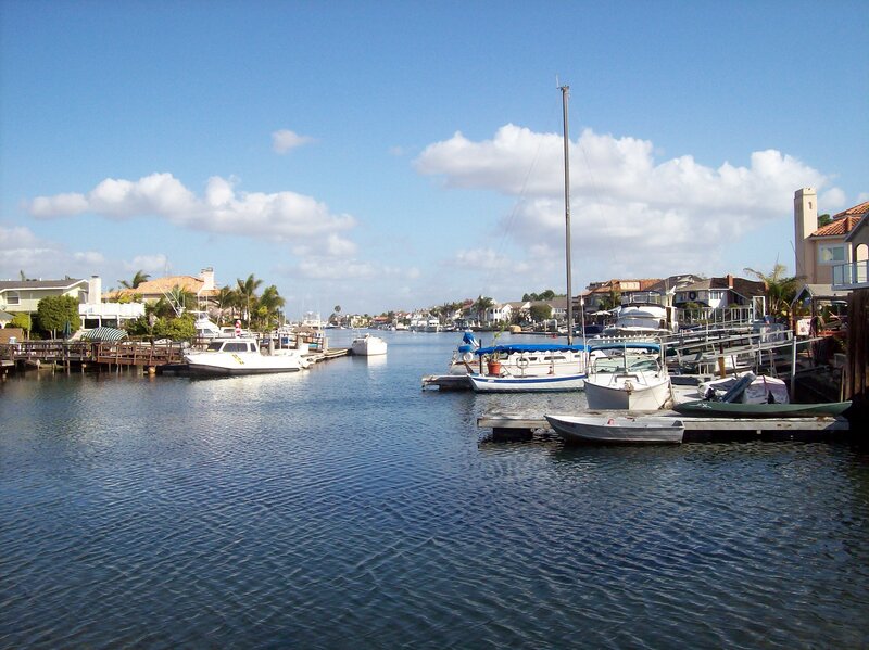 Boats docked in a canal