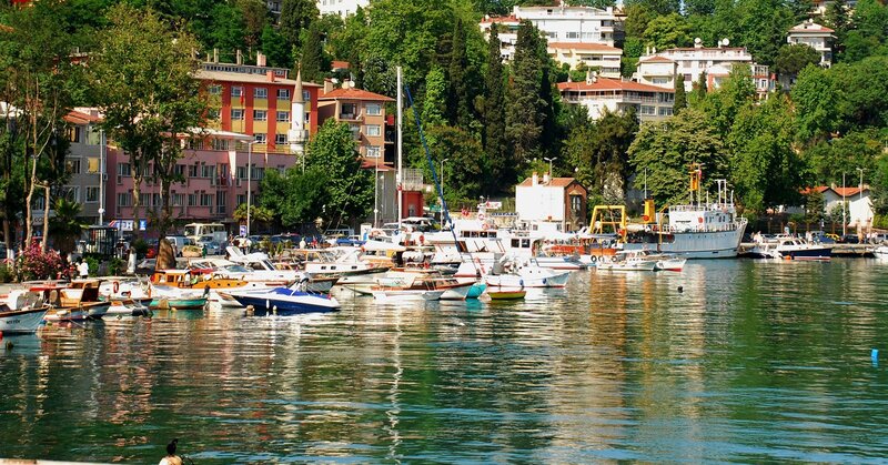 Boats docked in a harbor