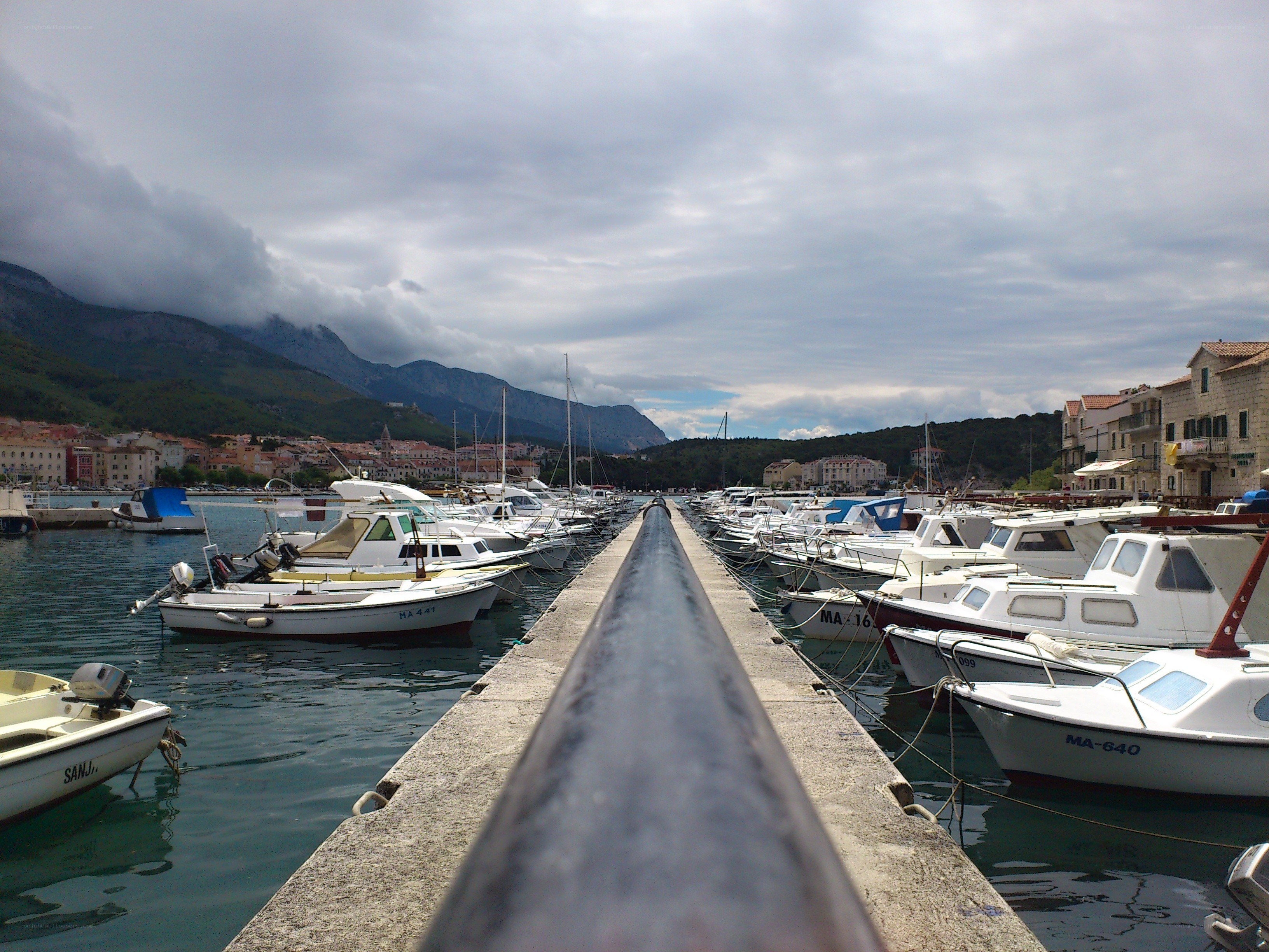 Boats docked in a harbor