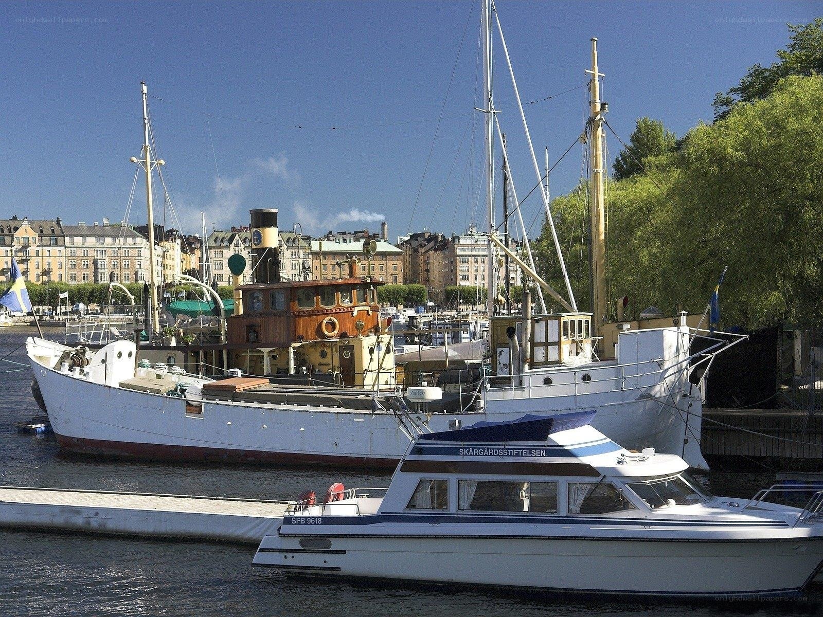 Boats docked in a harbor