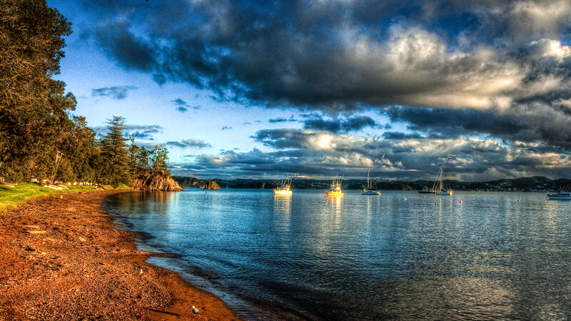 Boats in a Bay — Blue, Dramatic