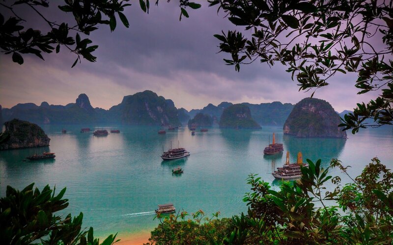 Boats in a Bay — Blue, Serene, Sunset