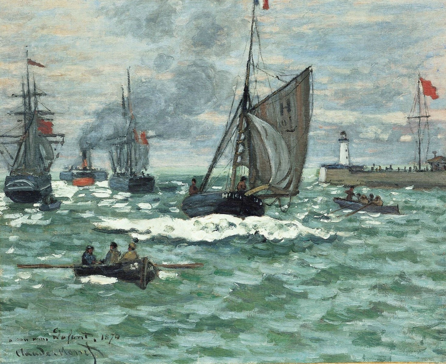 Boats in a busy harbor