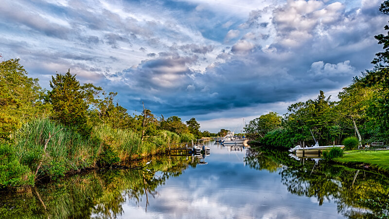 Boats in a Canal — Blue, Dramatic