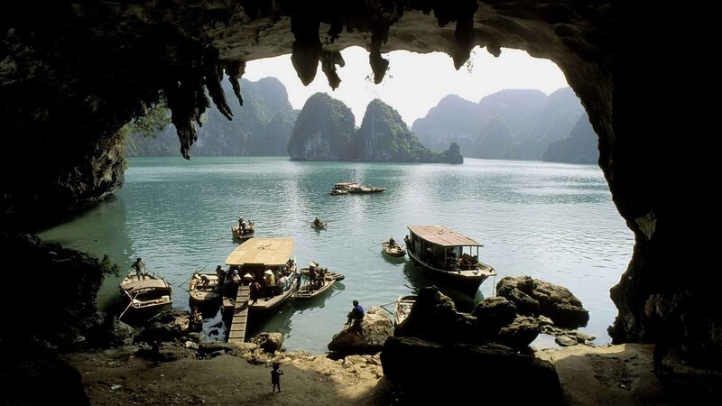 Boats in a cave entrance