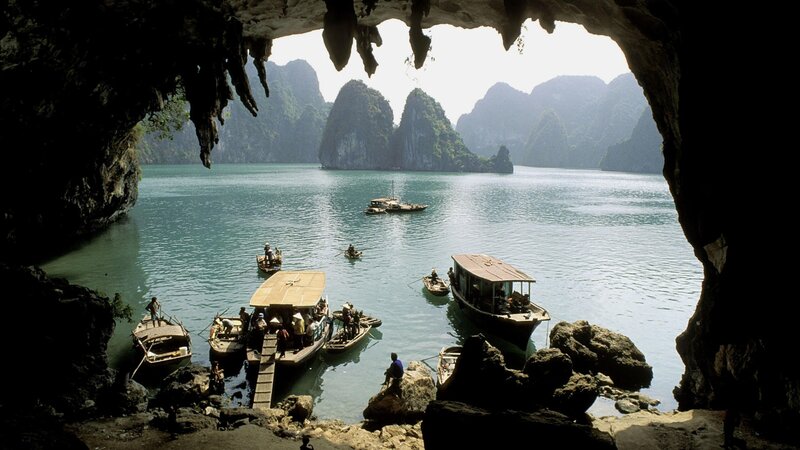 Boats in a cave entrance