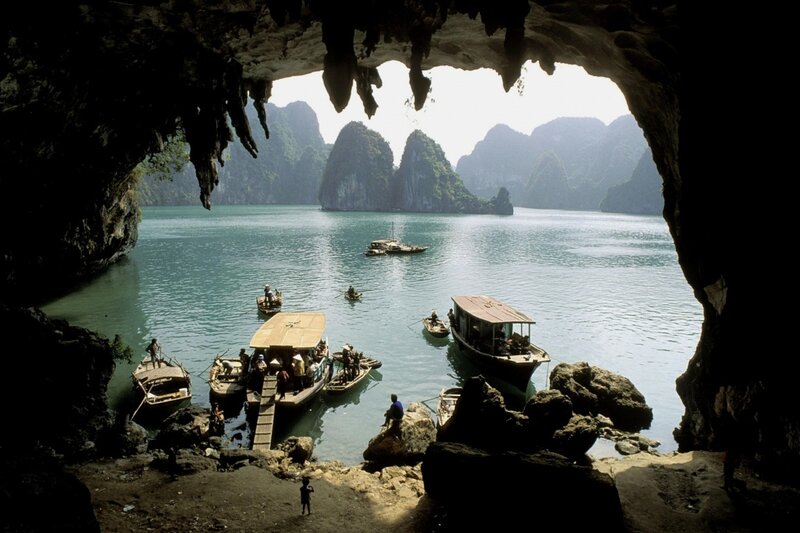Boats in a cave entrance