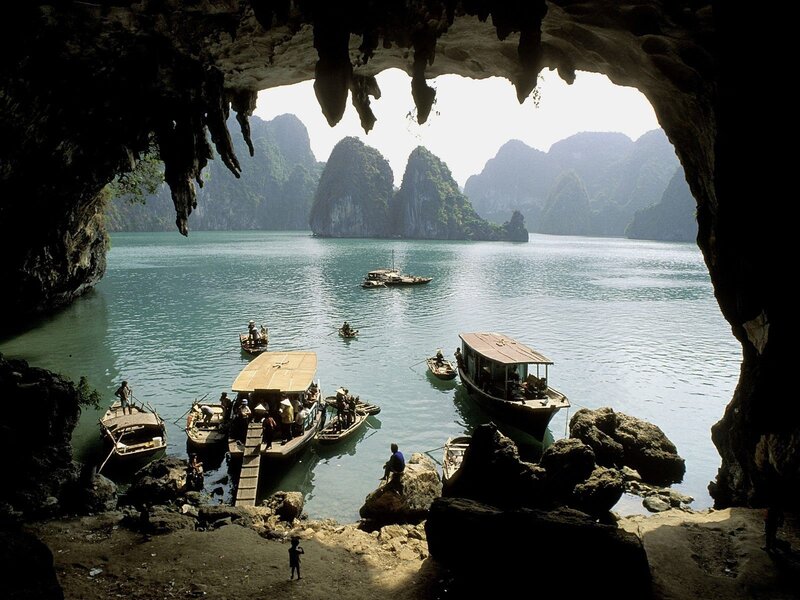 Boats in a cave entrance