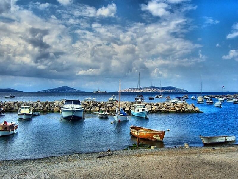 Boats in a coastal harbor