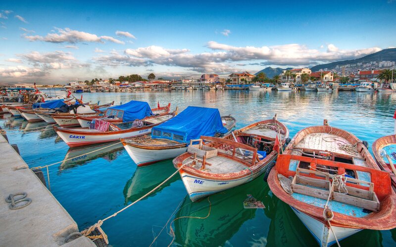 Boats in a coastal harbor