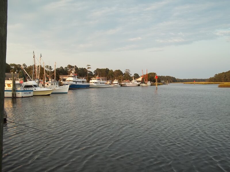 Boats in a Harbor — Blue, Calm, Sunset, Photograph
