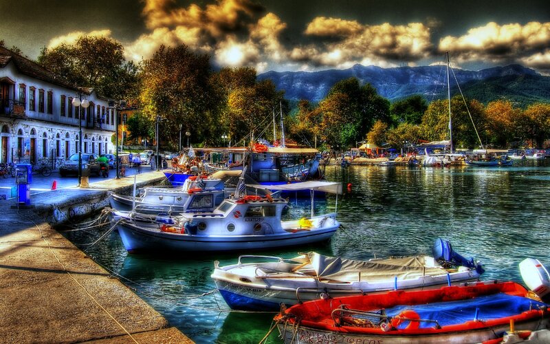 Boats in a Harbor — Blue, Dramatic, Afternoon, Photograph