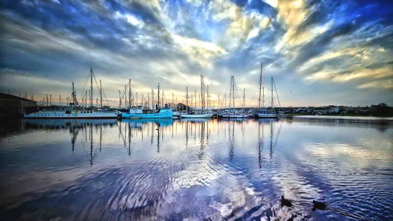 Boats in a Harbor — Blue, Dramatic, Sunset
