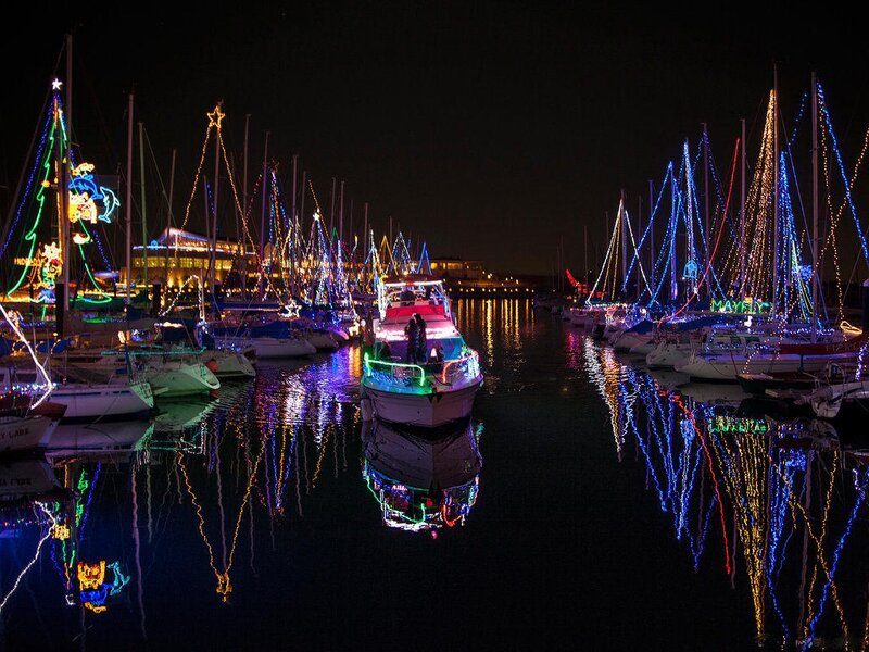 Boats in a Harbor — Blue, Festive