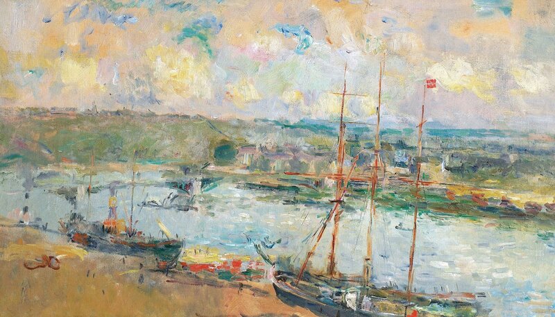 Boats in a Harbor — Blue, Serene, Afternoon, Painting, Ships