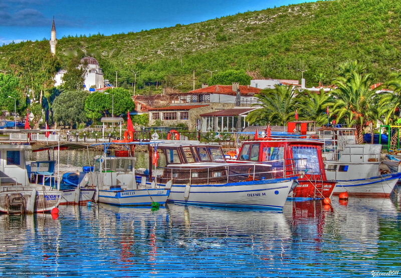 Boats in a Harbor — Blue, Serene, Afternoon, Photograph, Hills