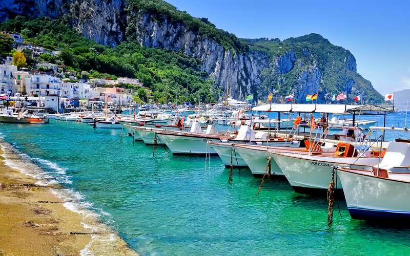 Boats in a Harbor — Blue, Serene, Afternoon, Photograph, Mountain