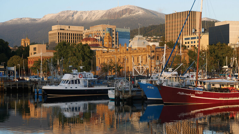 Boats in a Harbor — Blue, Serene, Morning, Photograph