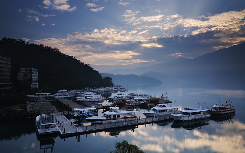 Boats in a Harbor — Blue, Serene, Sunrise