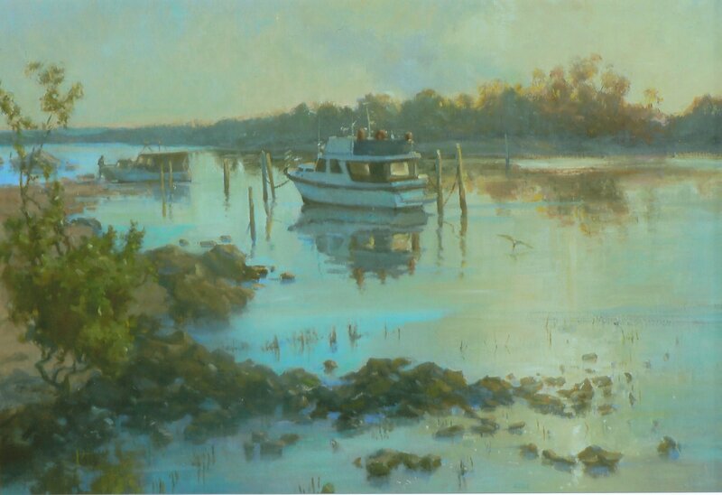 Boats in a Harbor — Blue, Serene