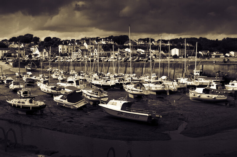 Boats in a Harbor — Brown, Dramatic